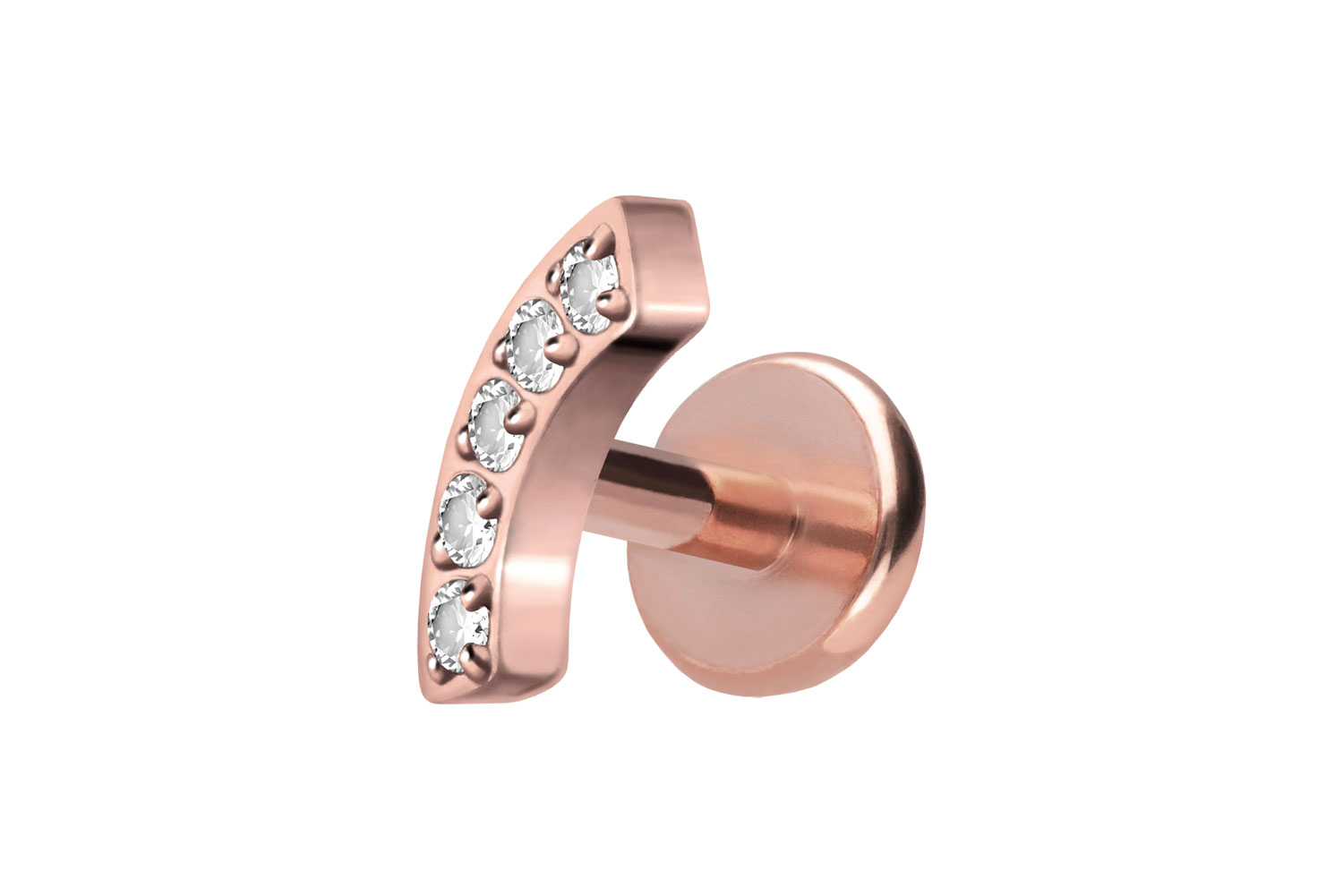 Titan Labret Piercing mit Push Fit BOGEN + 5 KRISTALLE